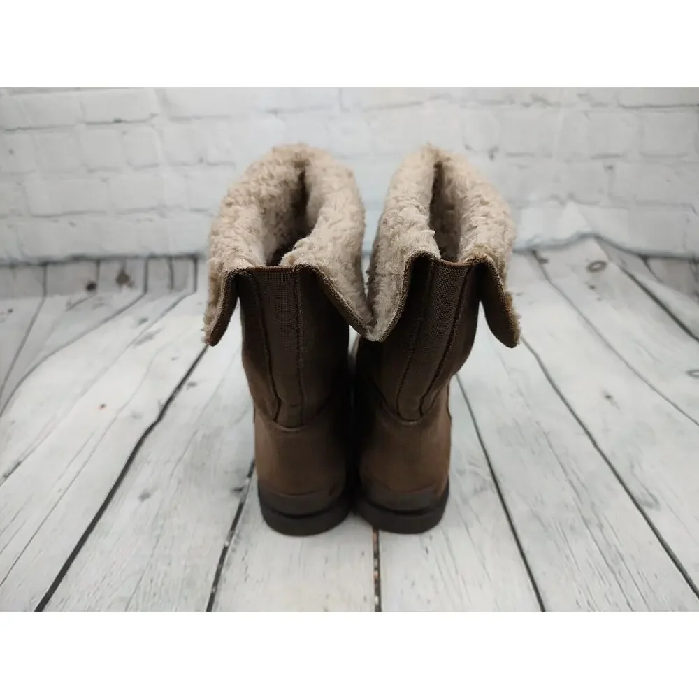 G.H. Bass Aria Womens 6.5M Brown‎ Suede Faux Shearling Fold Over Mid Calf Boots